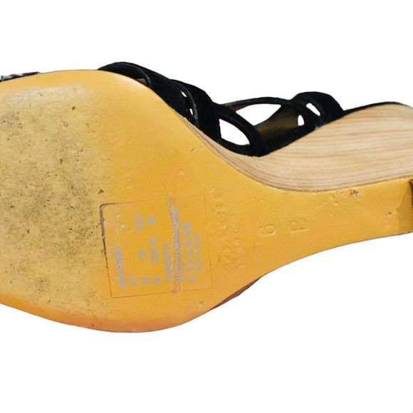 COACH black suede strappy wedges size 6 fun party shoes for comfort with class - Picture 7 of 12